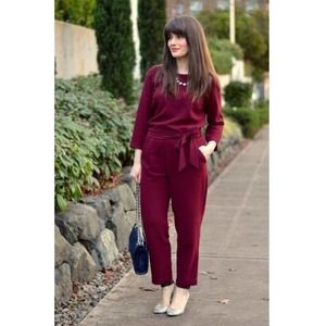 Madewell Jumpsuit 2 Maroon Red Long Sleeve Waist Tie Straight Leg
